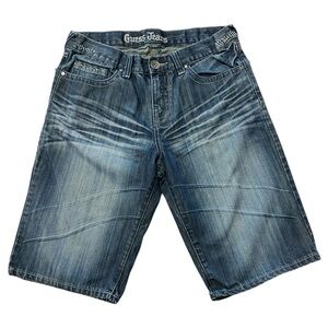 Guess Jeans Denim Shorts Mens‎ Blue Distressed Pockets Casual Jorts Size 33